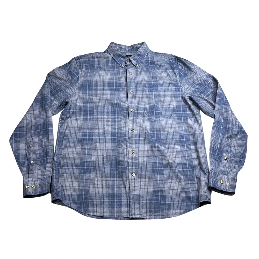 Banana Republic Mens Large Untucked Fit Blue Plaid Long Sleeve Button Down Shirt